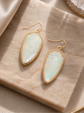 Gold & White Opal Drop Earrings